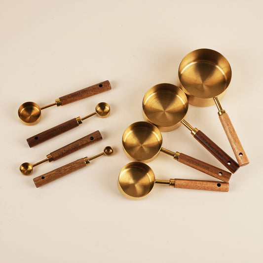 8 PCS Gold Measuring Cups Set and Measuring Spoons Set