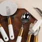 Elegant 6 Pcs White Kitchen Tools & Gadgets with Gold Accent