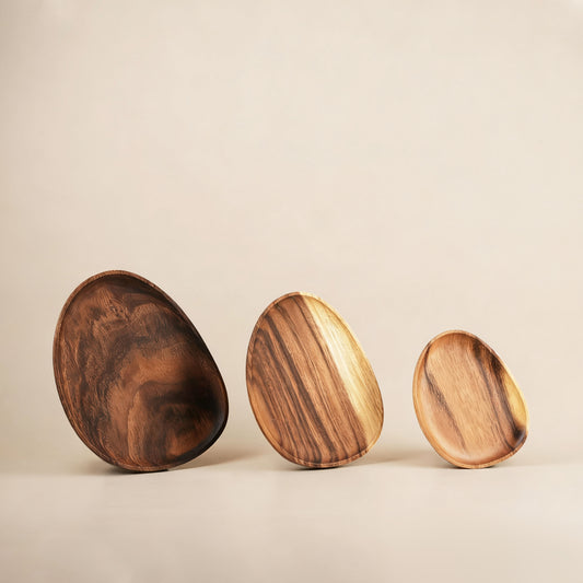 Set of 3 Acacia Wood Serving Trays