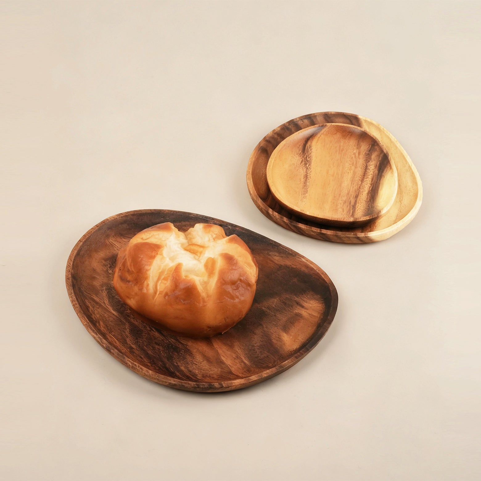 Set of 3 Acacia Wood Serving Trays