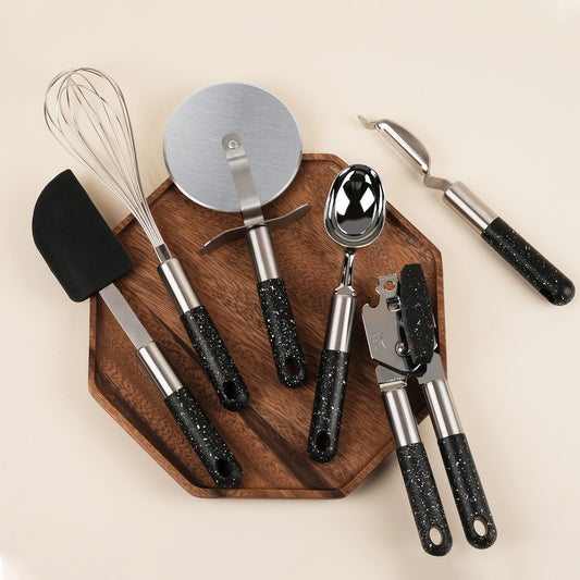 Elegant 6 Pcs Black Kitchen Tools & Gadgets with White Speckles