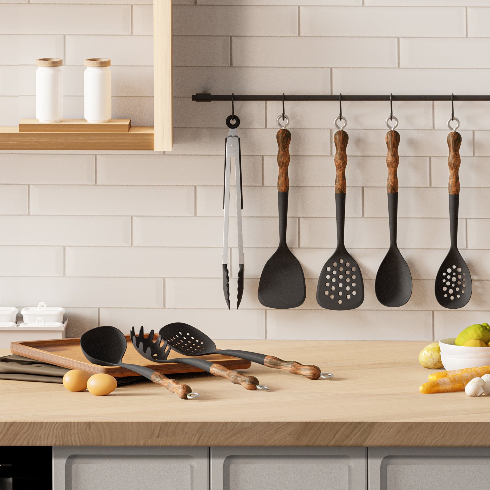 Kitchen Utensils Set with Acacia Wood Handles-8Pcs