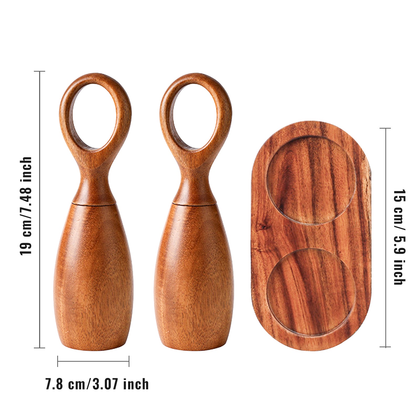 7-inch Acacia Wood Salt & Pepper Grinder Set
