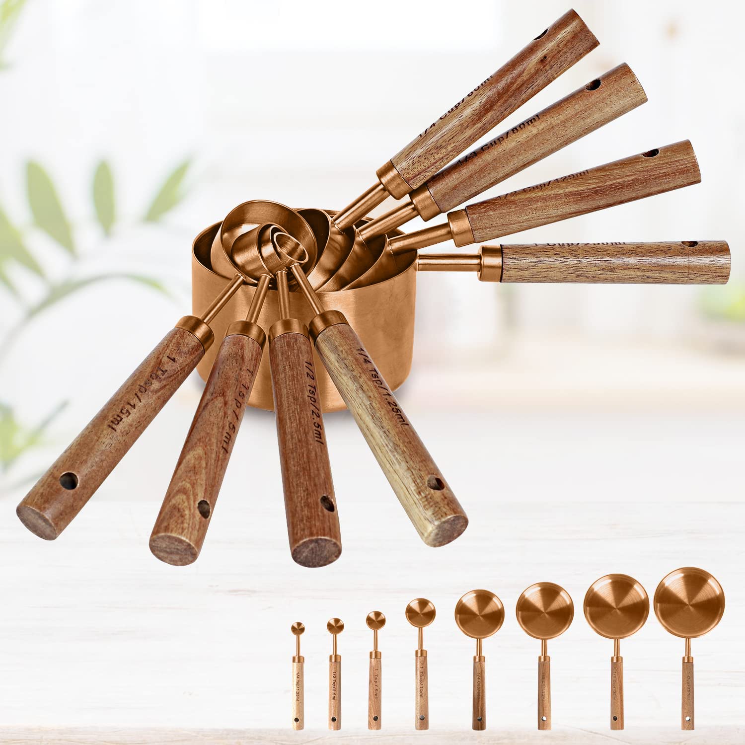 8 PCS Rose Gold Measuring Cups Set and Measuring Spoons Set